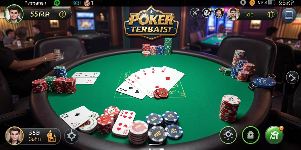 Tampilan aksi seru dalam permainan Poker di 55RP.