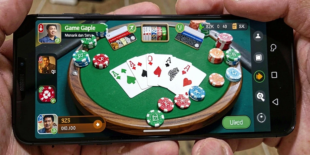 Screenshot gameplay <strong>8ZK</strong> dengan tampilan kartu Gaple yang menarik.