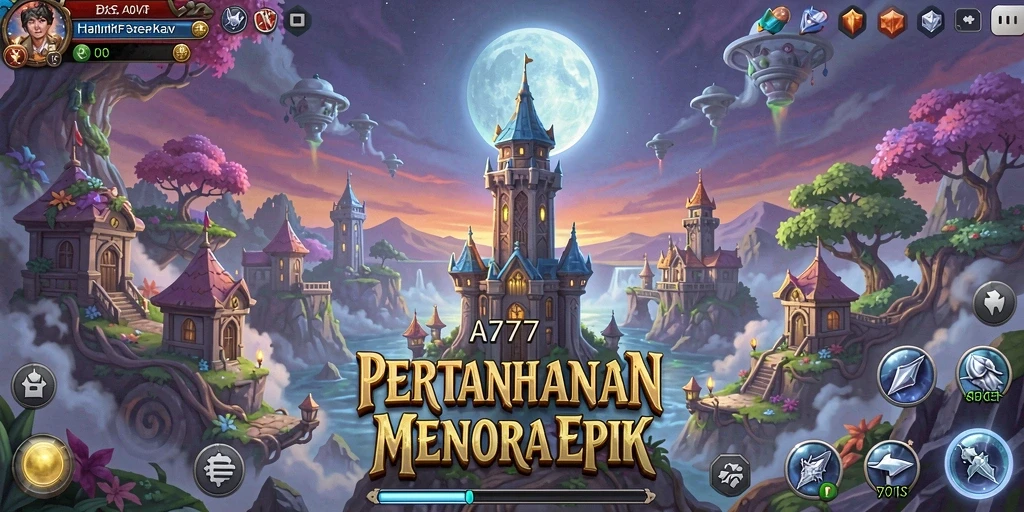 Tampilan gameplay A7777 dengan menara yang siap menghadang musuh.