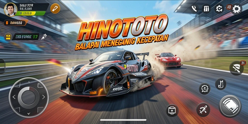 Tampilan gameplay balapan yang seru dan menantang dari HINOTOTO.