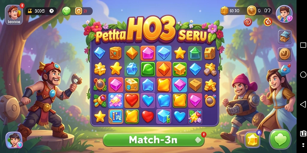 Tampilan menarik dari gameplay game Match-3 HO3 yang seru.