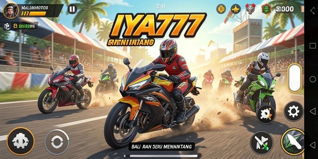Tampilan utama IYA777 dengan aksi balapan motor yang seru.