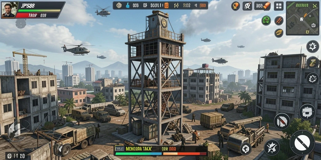 Screenshot utama JPS88 menunjukkan strategi pertahanan menara yang intens.