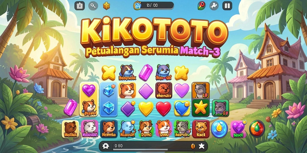 Screenshot utama KIKOTOTO menampilkan gameplay seru dan tantangan Match-3.