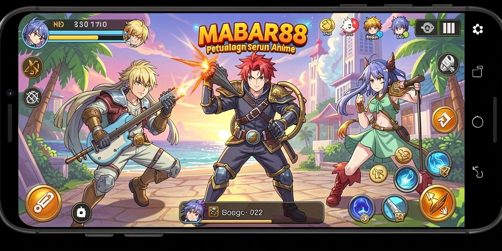 Screenshot gameplay MABAR88 menampilkan aksi karakter anime yang dinamis.