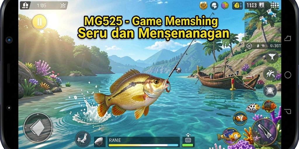 Gameplay MG525 dengan pemandangan indah dan aksi memancing yang seru.