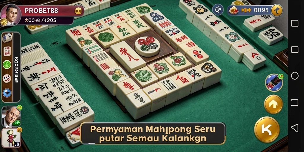 Tampilan gameplay PROBET88 yang menegangkan dan seru saat bermain Mahjong.