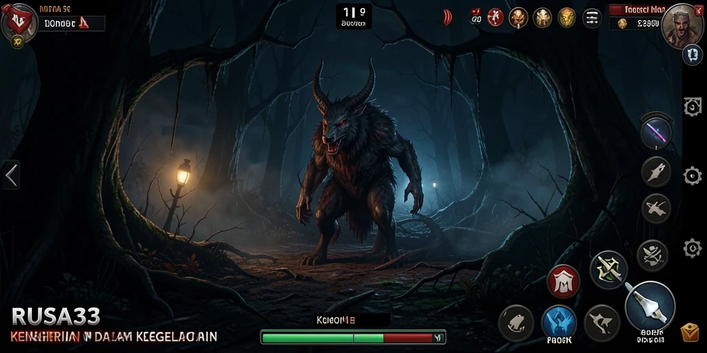 Screenshot gameplay RUSA33 yang menampilkan kengerian dalam kegelapan.