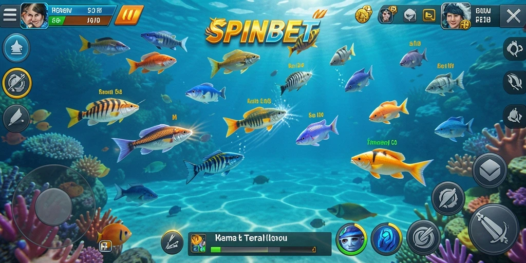 Gameplay seru dalam SPINBET saat menembak ikan berharga.