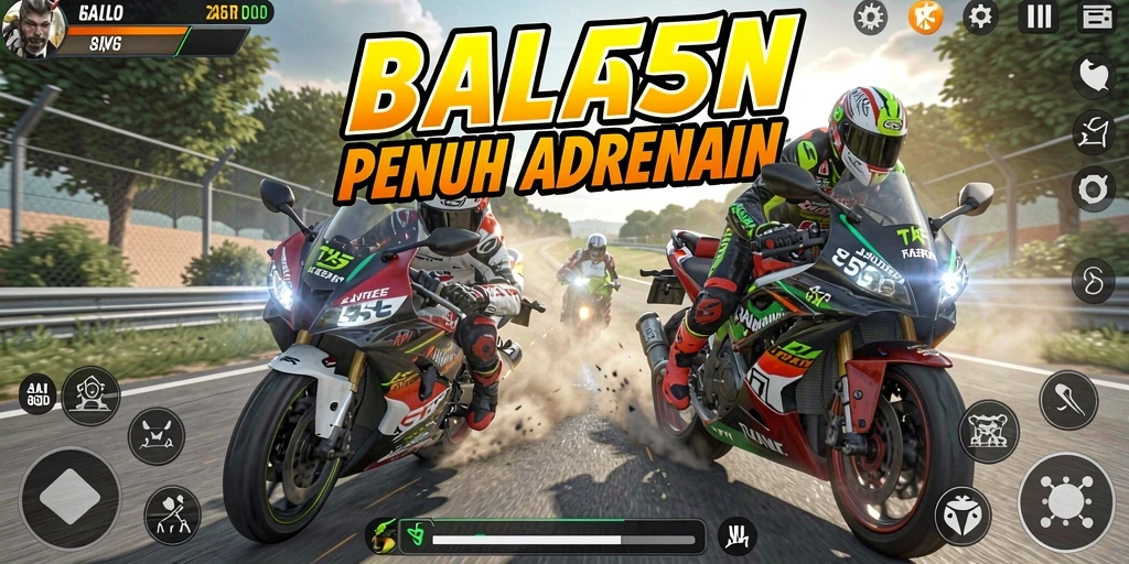 Tampilan gameplay TAR555 yang mendebarkan saat balapan motor.