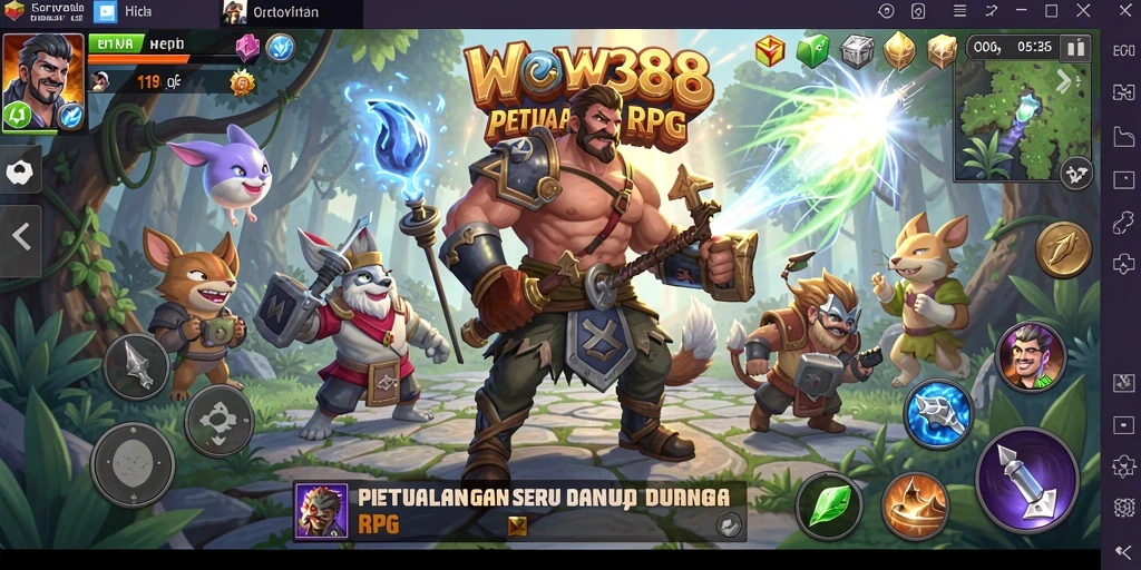 Tangkapan layar WOW388 menunjukkan aksi seru dan petualangan karakter RPG.